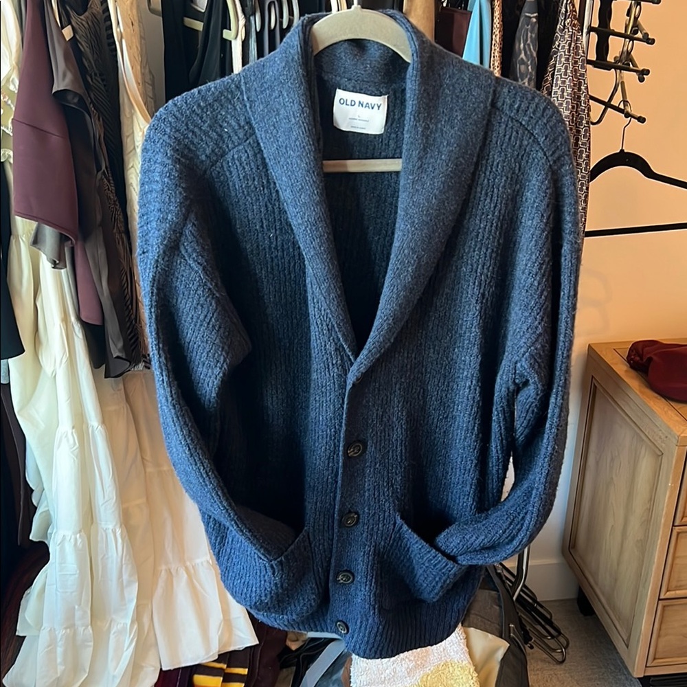 Old Navy Blue Cardigan Sweater Shawl Collar